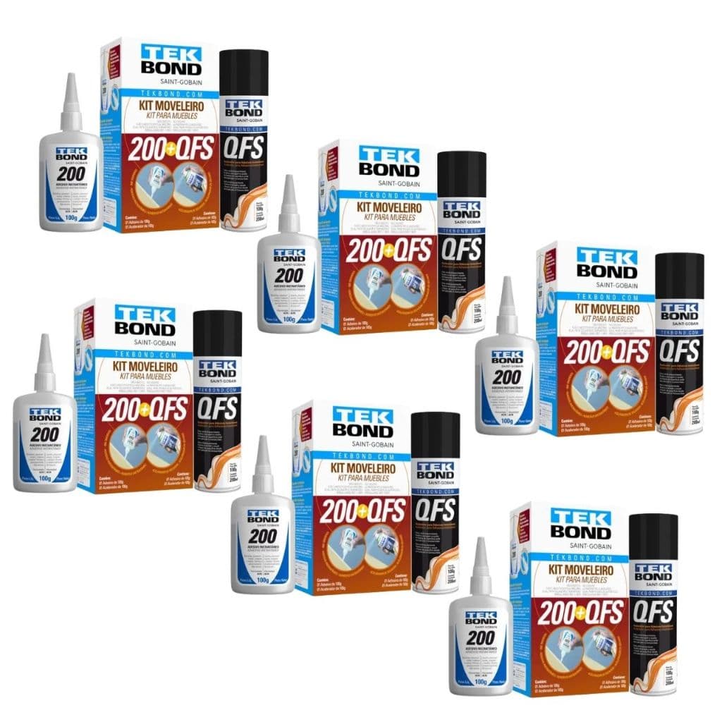Kit 6 do Kit Moveleiro Tekbond Cola 200 100g  Acelerador QFS 200ml