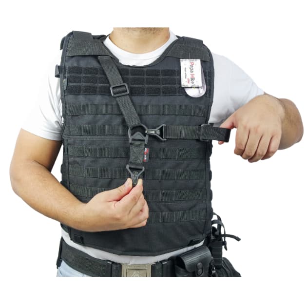 BANDOLEIRA TATICA OPERACIONAL CAMPING MS3 1 E 2 PONTAS DE METAL FIXAÇÃO NYLON RESISTENTE POLIMERO PRETA