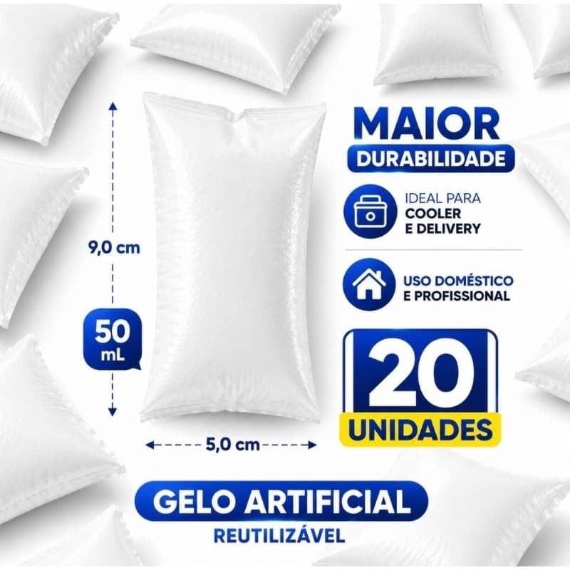 Gelo Reutilizável 50 ml Para Cooler Bolsa Térmica Delivery Transporte Remédio Kit 20 un Gelox em Gel