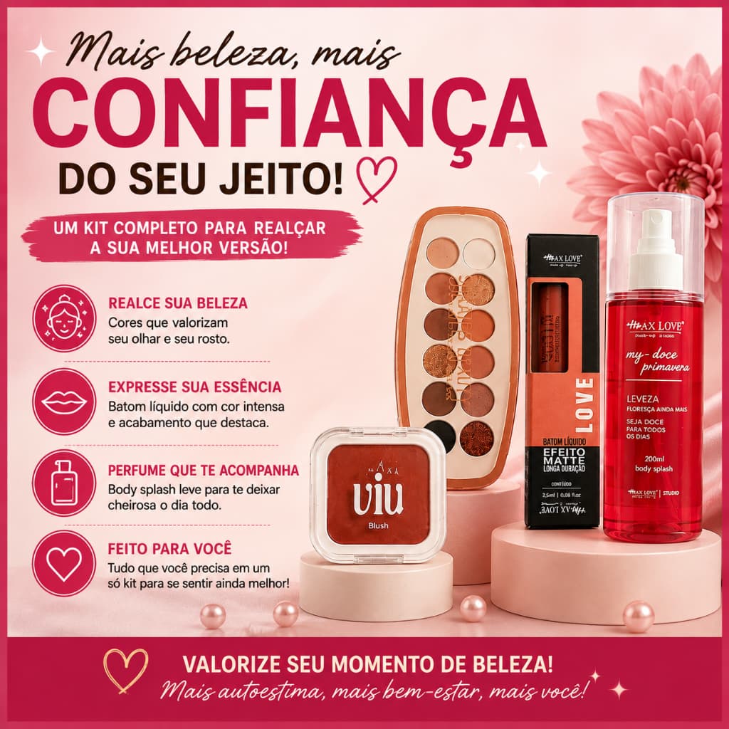 Kit Maquiagem Completo Presente Feminino Paleta Blush Batom Líquido Body Splash