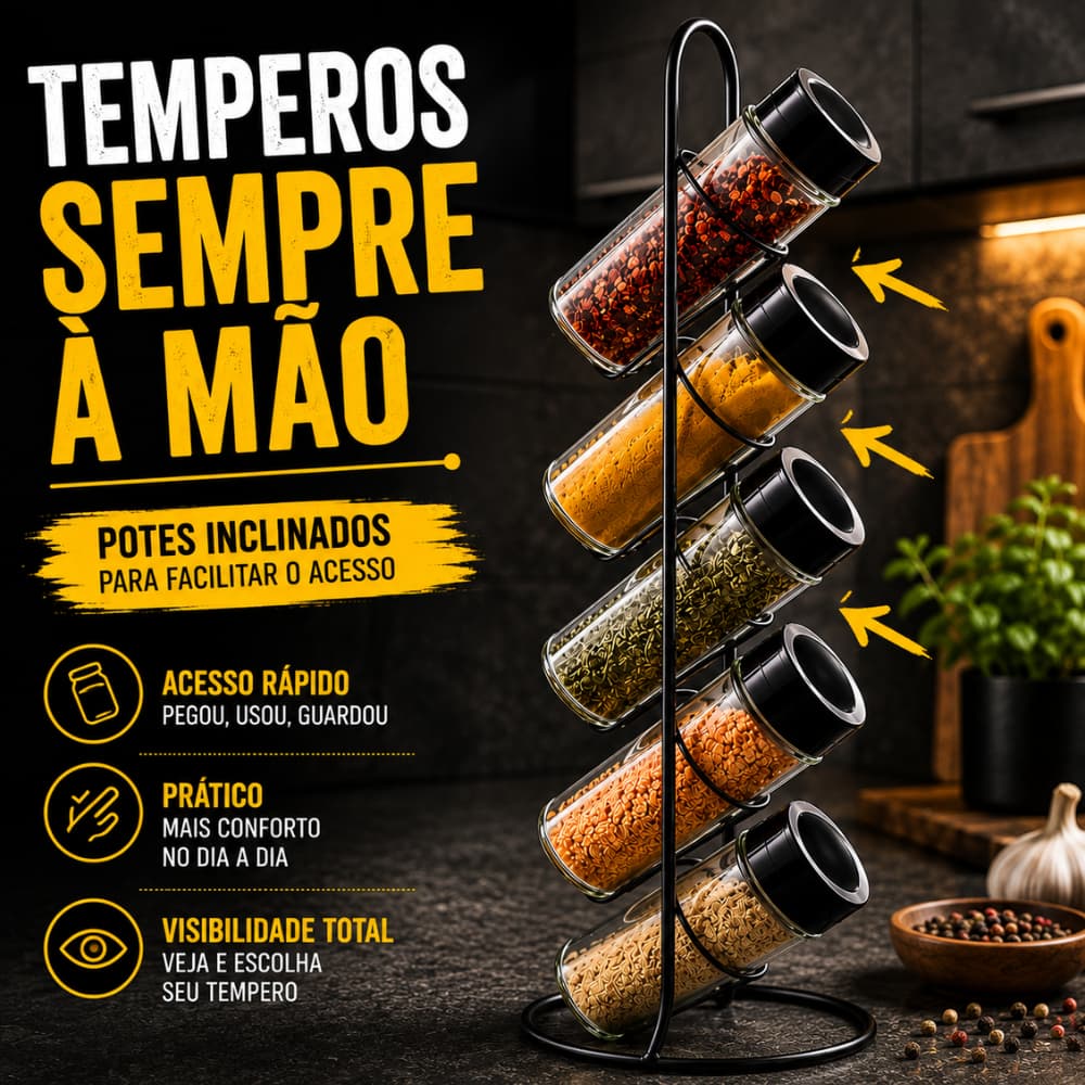Kit 5 Porta Temperos 90ml com Tampa | Potes para Condimentos e Especiarias | Organizador de Cozinha
