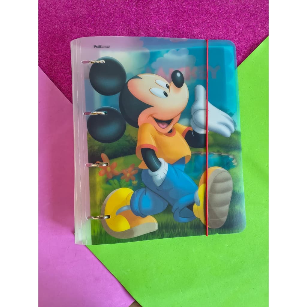 Fichário/ Pasta Catálogo Mickey em Plástico Vintage com Estojo, Divisórias e 20 Sacos Plásticas Novo