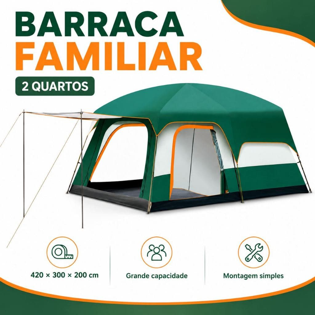 Barraca Familiar 2 Quartos Grande 420x300x200cm Camping Família Impermeável Fácil Montagem