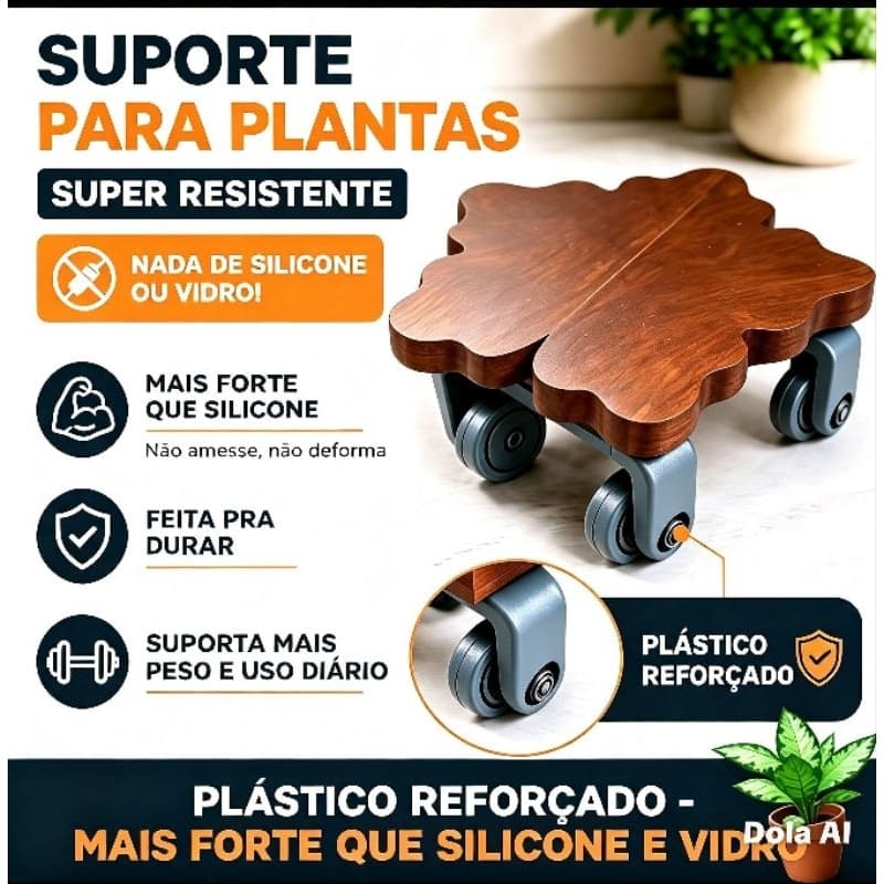 Suporte para Vaso de Planta Flor 5 Pétalas 30cm com Rodinhas Madeira Nobre - Decoração