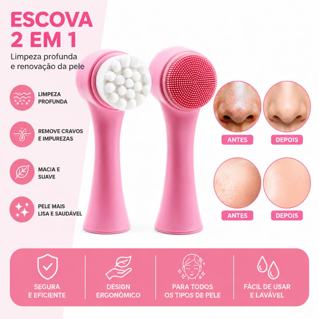 Escova Facial Dupla Face Silicone com Limpeza Profunda e Massage