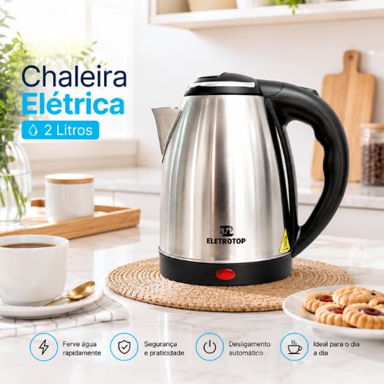 Chaleira Elétrica 2L Inox 220v  Fervedor de Água 1500W Desligamento Automático para casa escritorio
