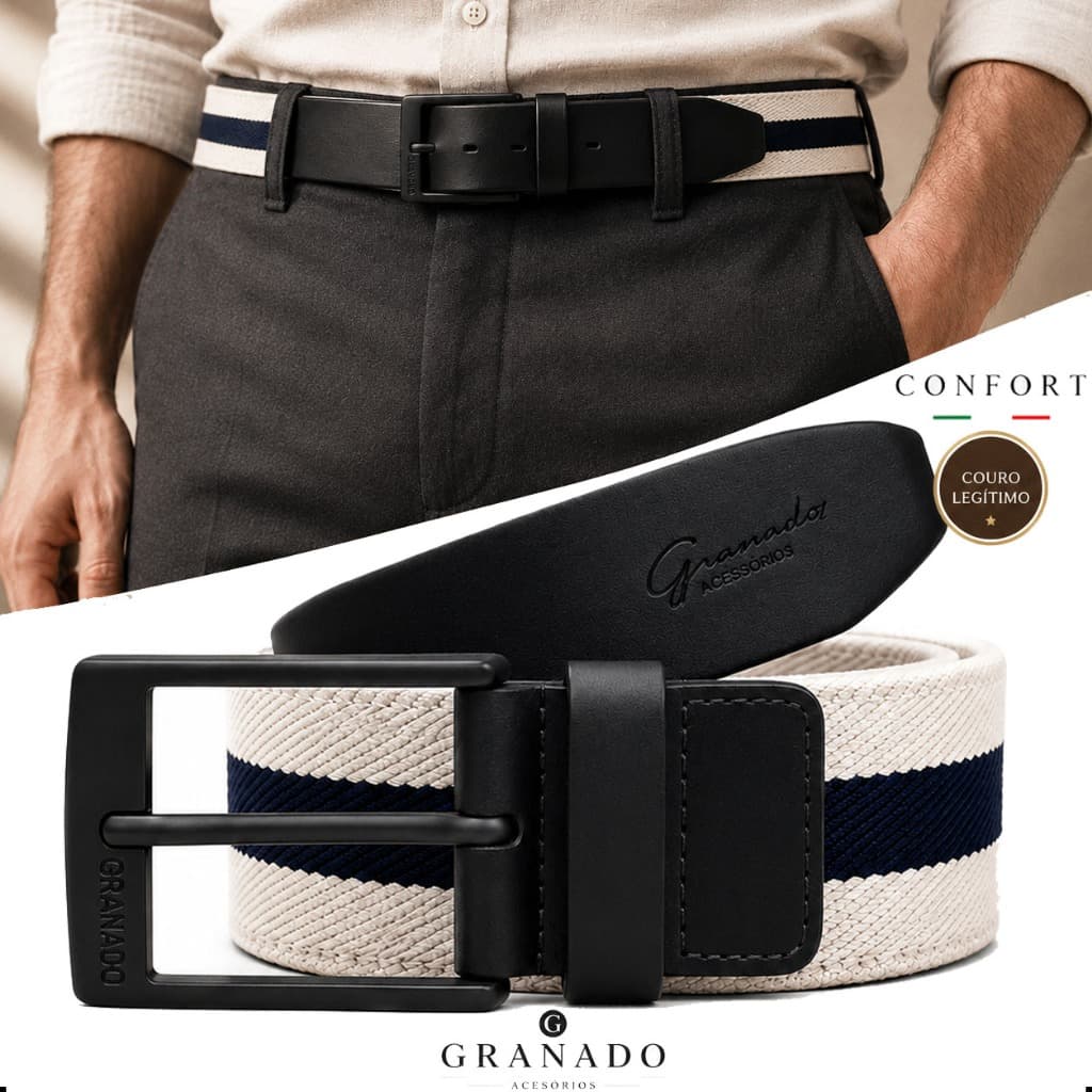 Cinto Masculino Couro Legítimo Elástico Casual Elegante Social Confortável Granado