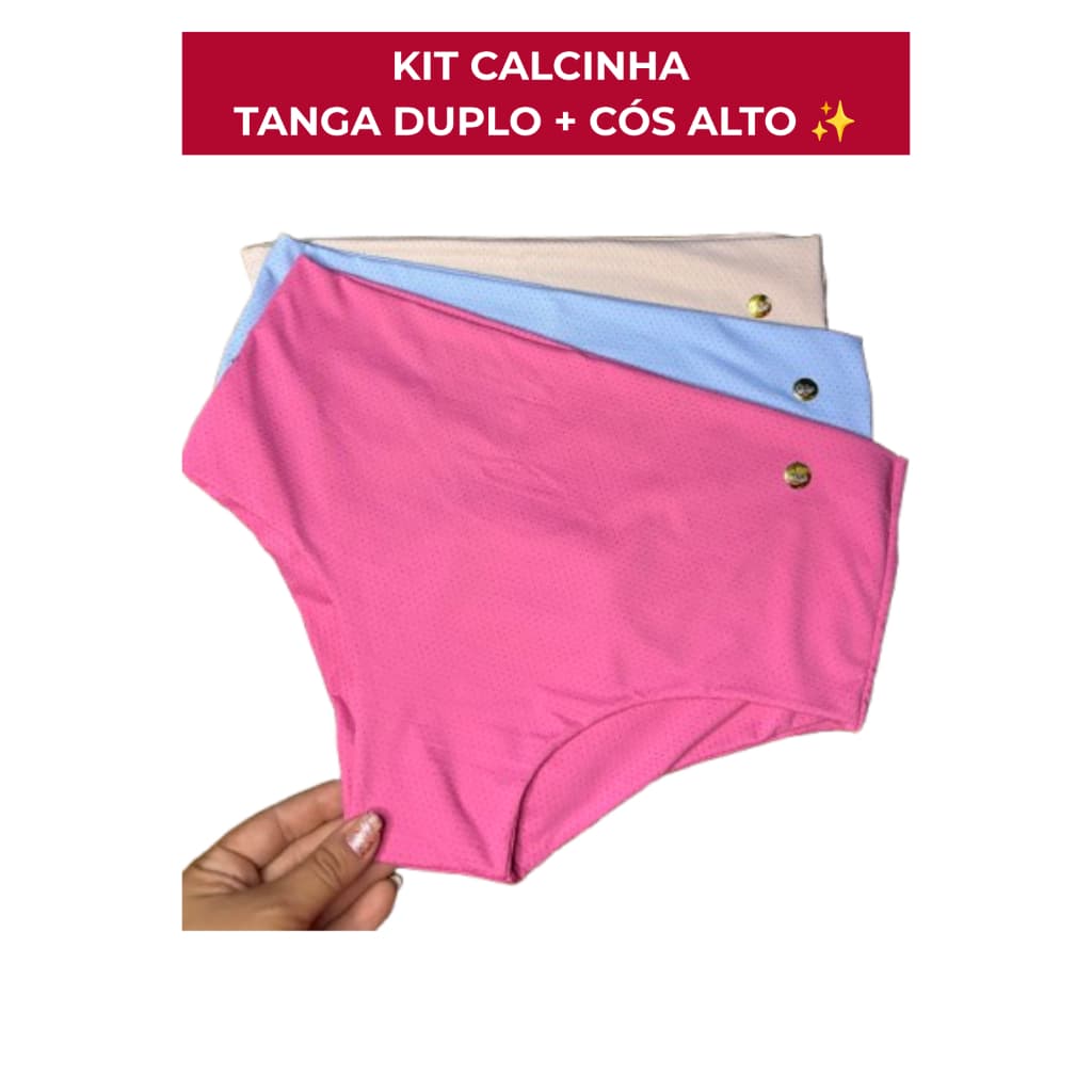 Kit Calcinha Tanga Cos Alto Duplo Poliamida Sem Costura Não Marca no Corpo Confortavel Modeladora Premium