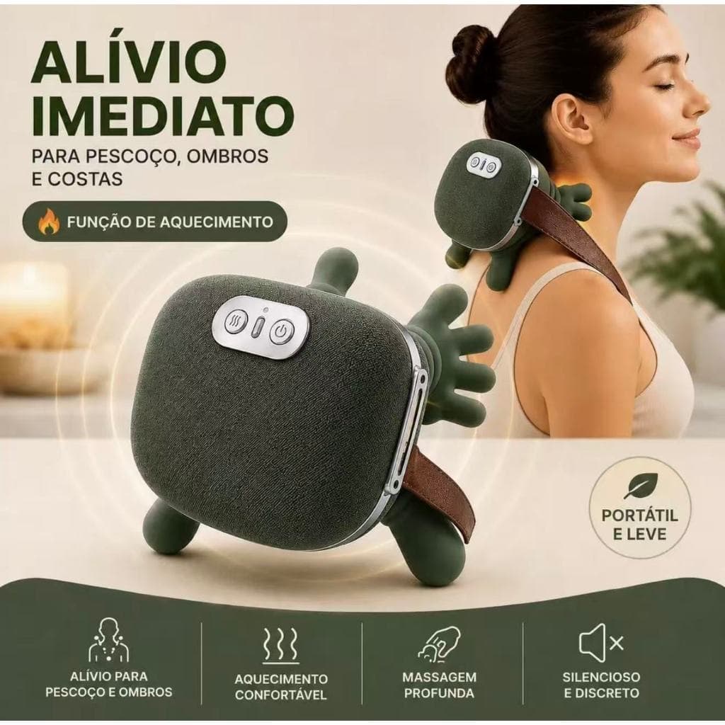 Massageador Elétrico Portátil Alívio P/ Pescoço 3 Intensidades + Aquecimento Infravermelho