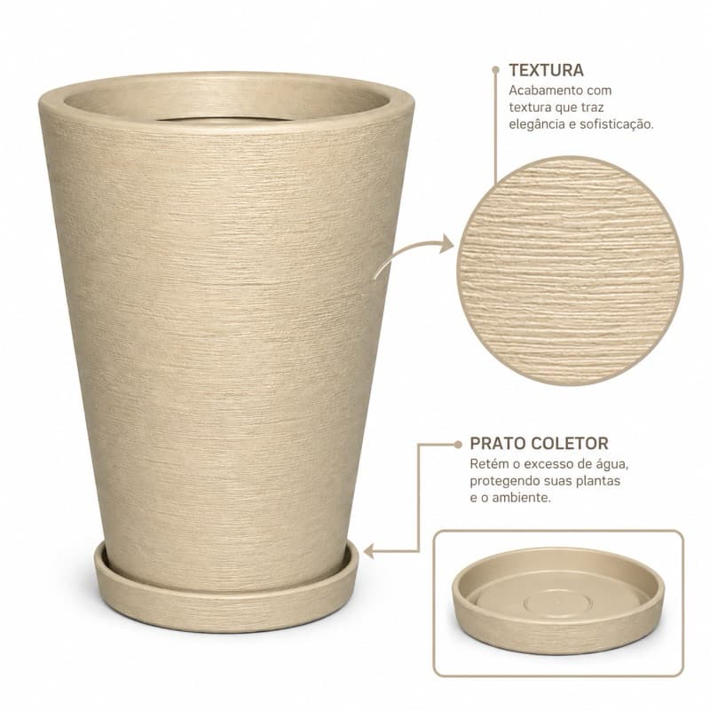 Vaso de Polietileno para Plantas 39cm Vaso Decorativo Jardim Sala com Prato Coletor
