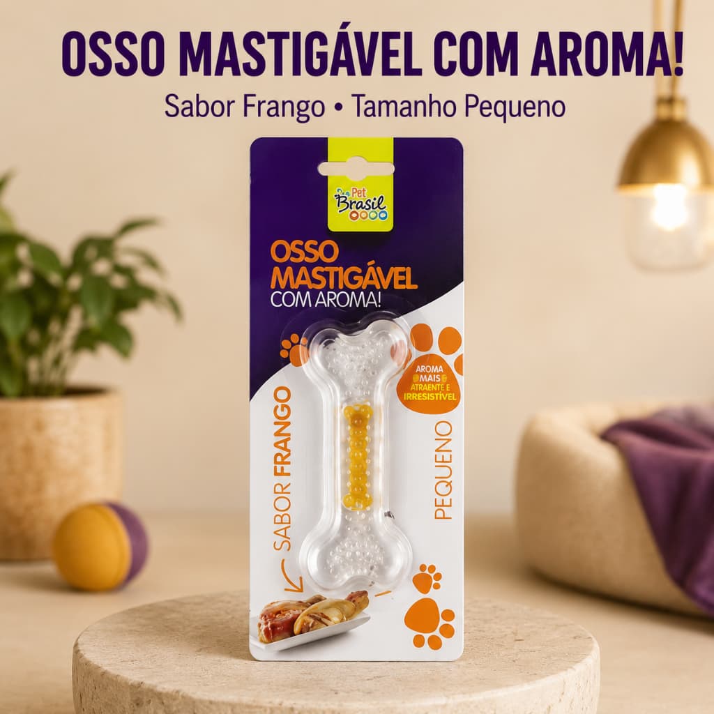 Brinquedo Osso Mordedor Pet Brasil Cães Pequenos com Aroma de Frango Texturizado Transparente