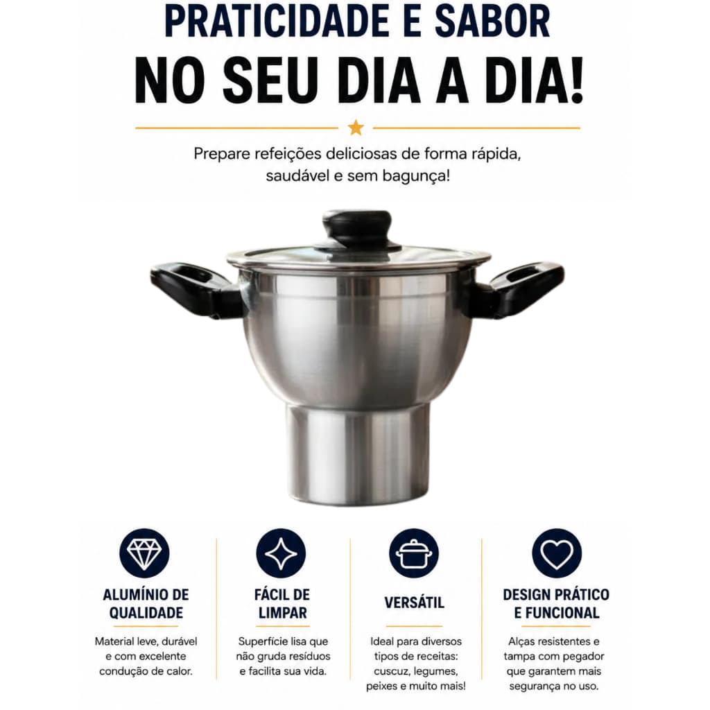 Cuscuzeira Alumínio Panela de Cuscuz Nordestino Alumínio Resistente individual