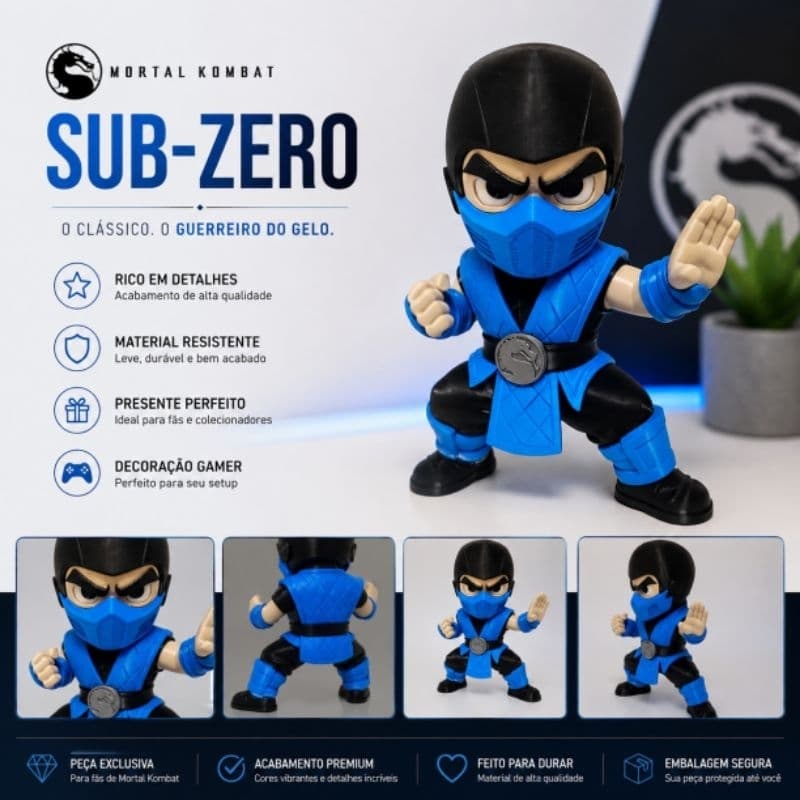 Boneco Sub-Zero Mortal Kombat | Colecionável Geek | Decoração Gamer