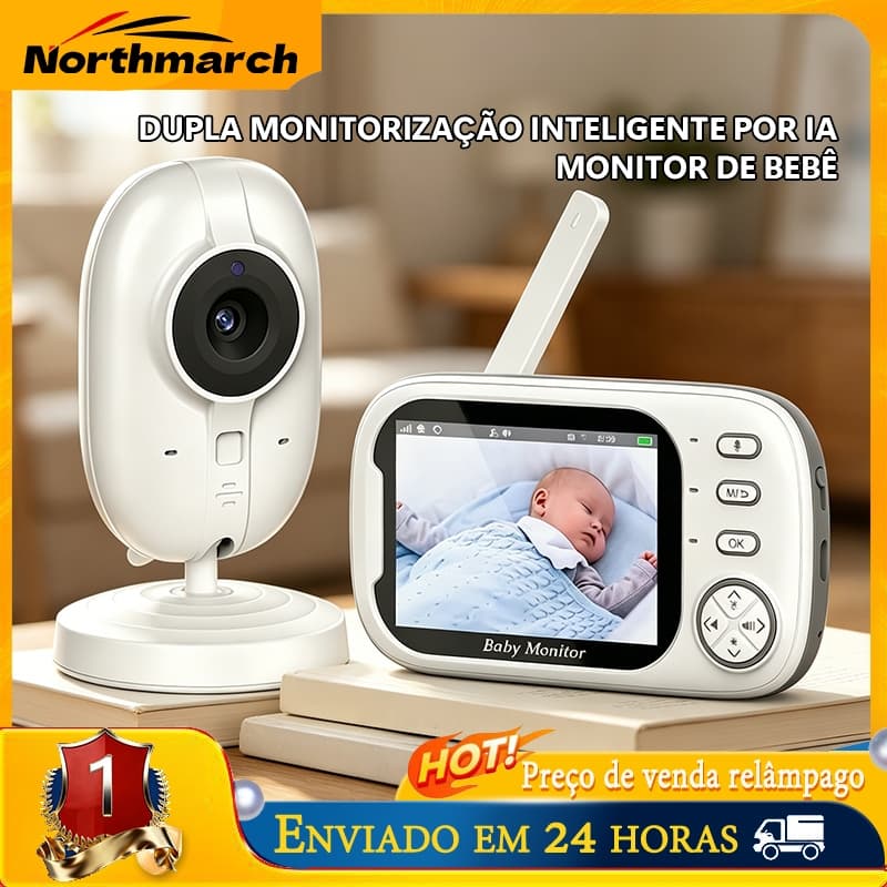 Babá Eletrônica Monitor de Bebê Sem Fio Tela LCD Visão Noturna Áudio Bidireciona