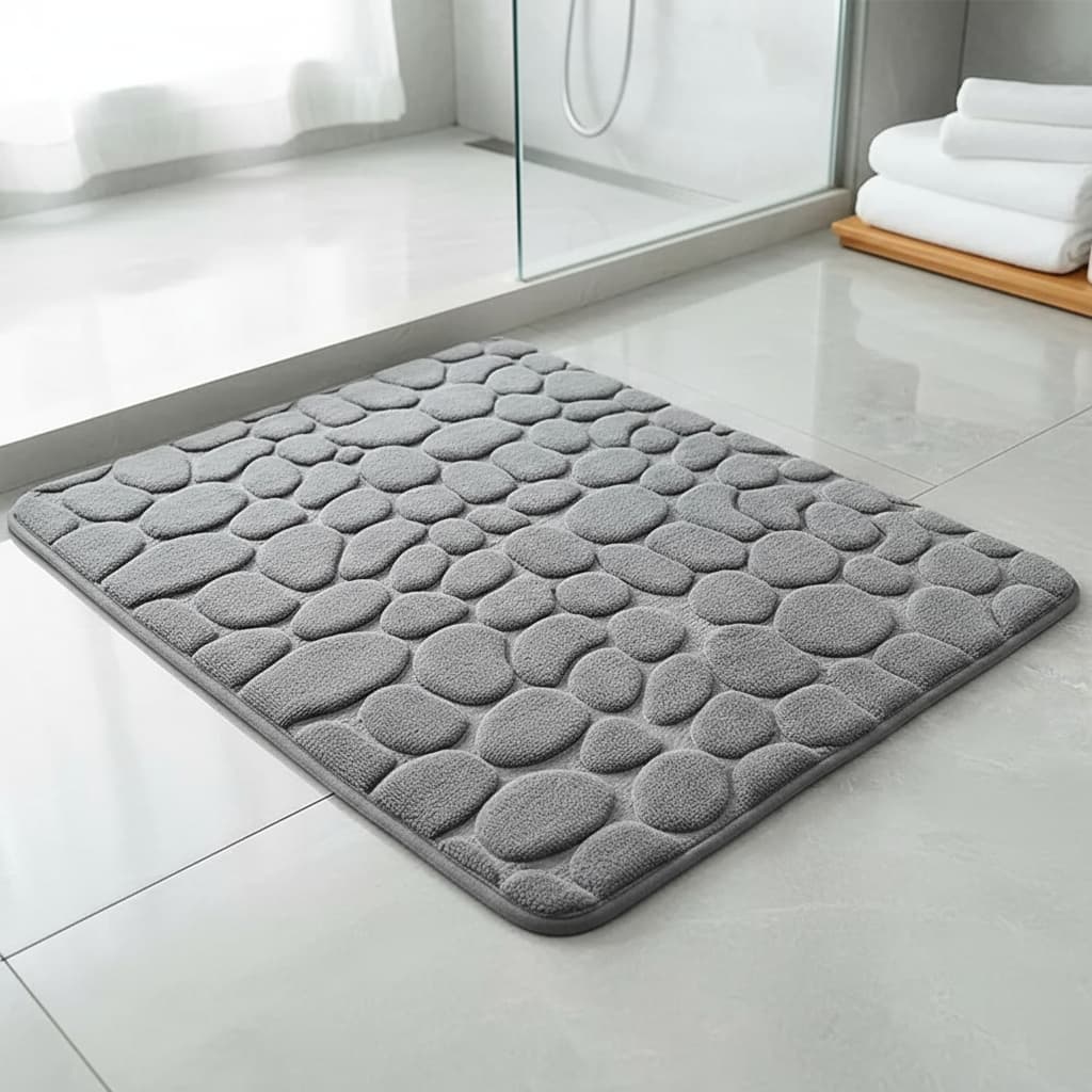 Tapete de Pedra Absorvente com Textura Antiderrapante para Piso de Banheiro