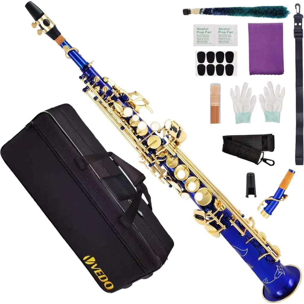 VEDO Saxofone Soprano em Si Bemol Reto com Case Premium Completo para Iniciantes, Estudantes e Apresentações