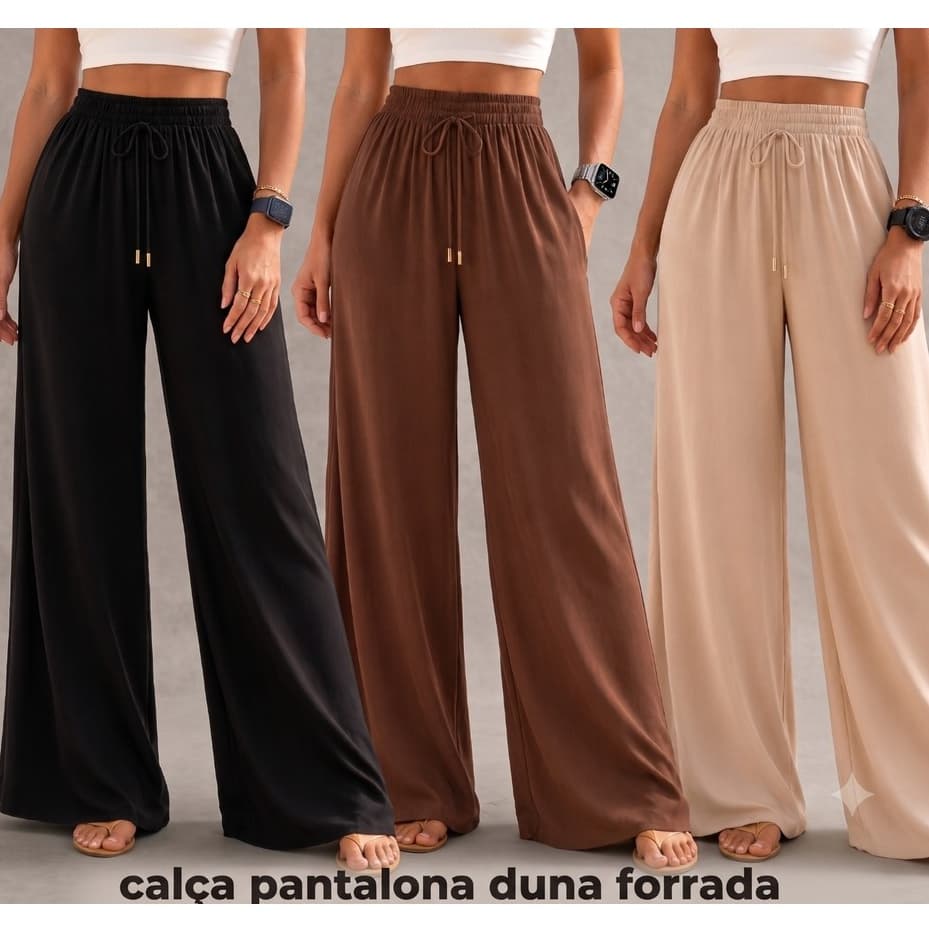 Calça Feminina Pantalona Duna Com Bolso Forrada