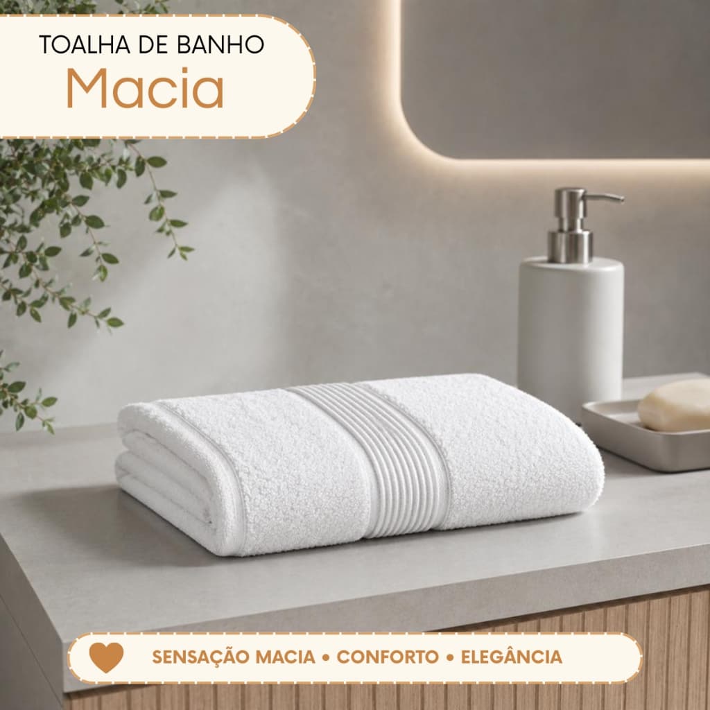 Toalha de Banho Grande 100% Algodão 68x130cm Felpuda Super Macia Alta Absorção Enxoval de Banheiro
