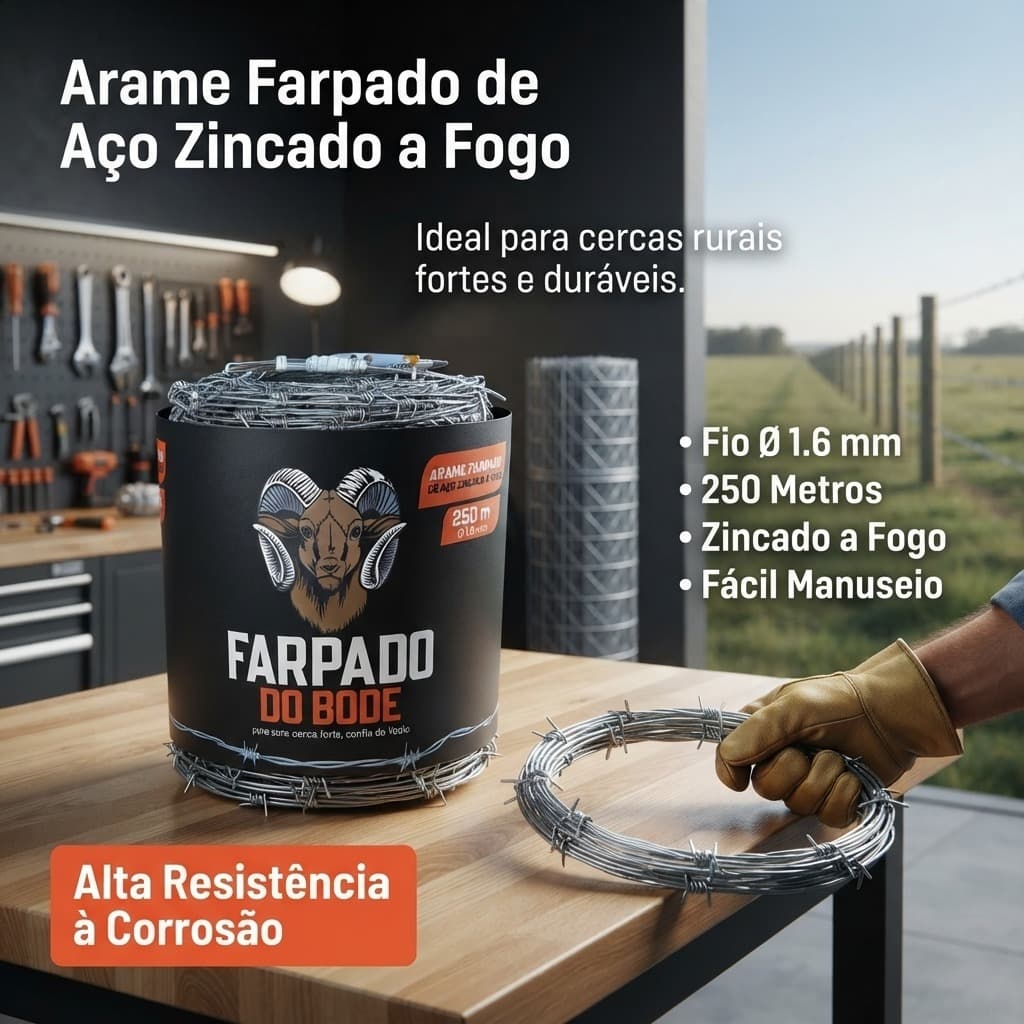 Arame Farpado 250 Metros  Rolo Cerca Com Grampo Galvanizado
