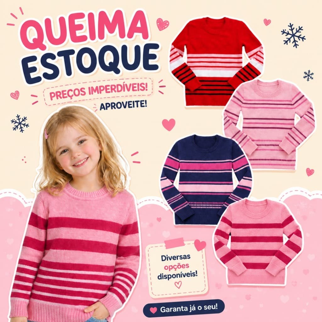 QUEIMA DE ESTOQUE Suéter Infantil Feminino Blusa de Frio Tricô 1 a 8