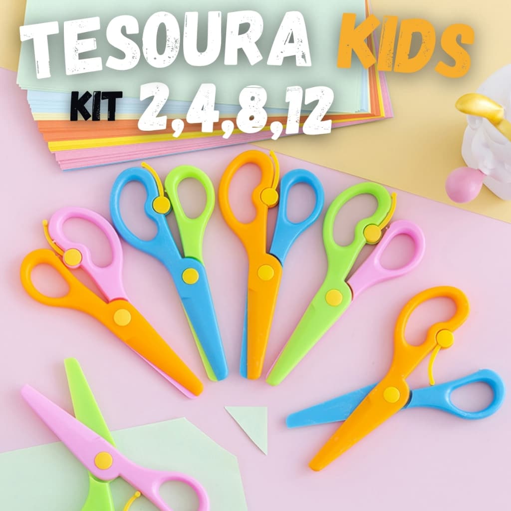 Kit Tesoura Escolar Infantil Kids Não corta pele Cabelo sem ponta