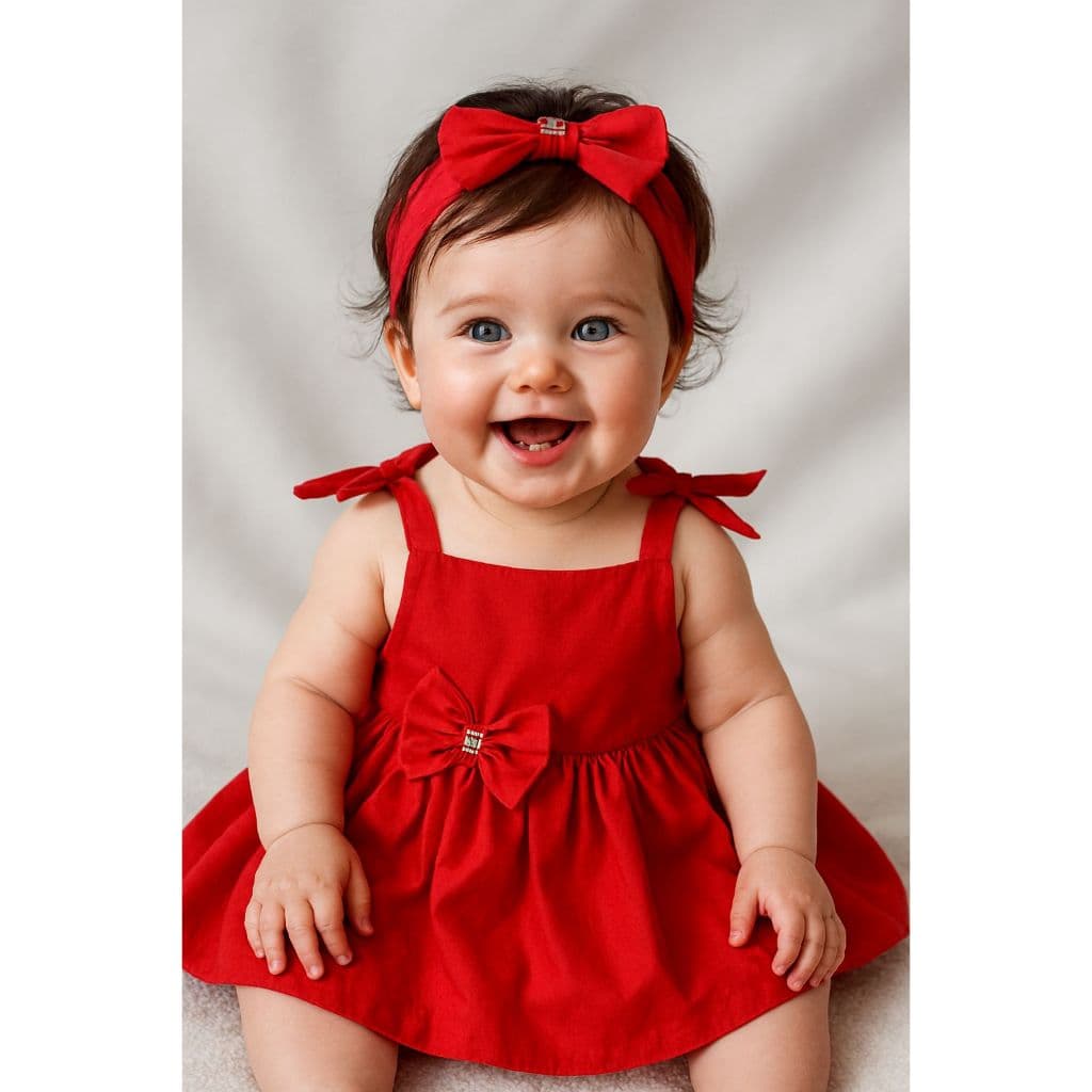 Vestido Infantil Natal 0-3 Anos Festa  com Faixa De Cabelo  Cores