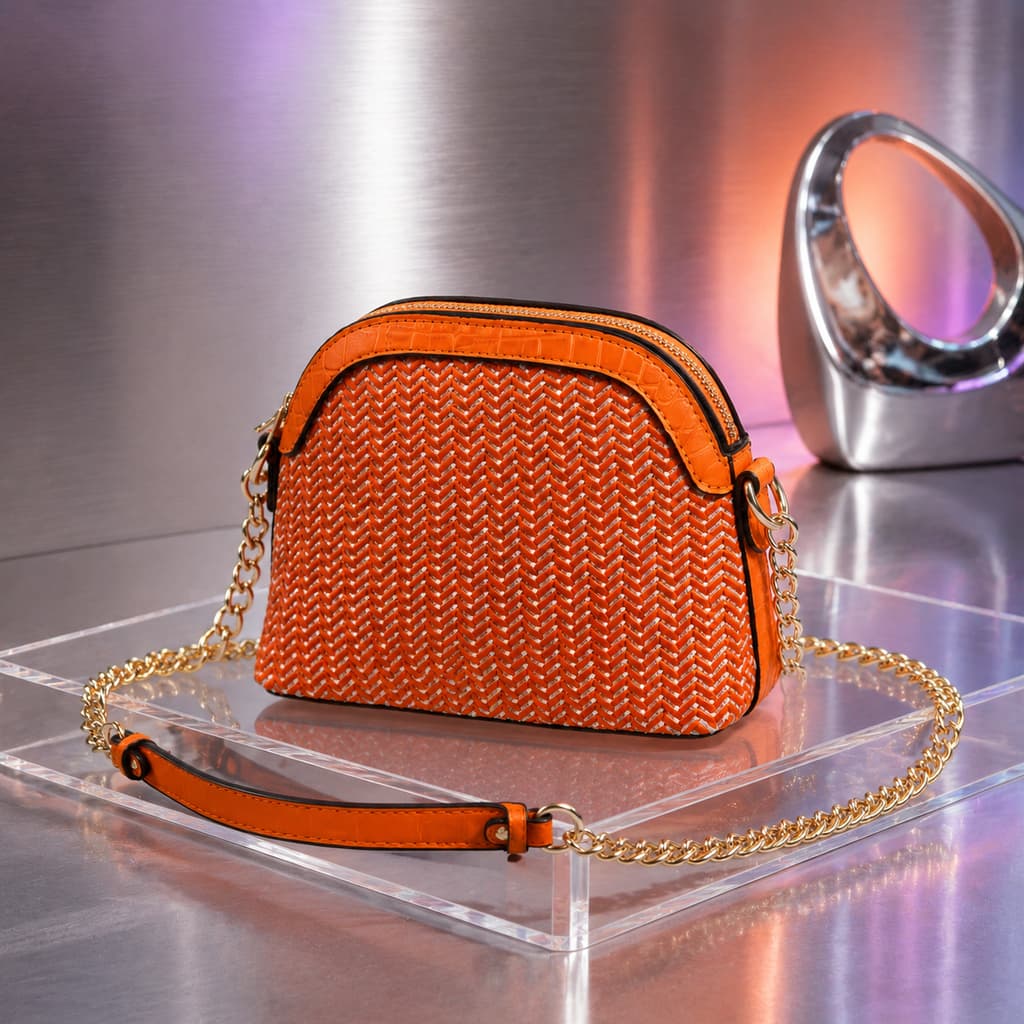 Mini Bag Feminina Transversal Laranja Elegante Bolsa de Ombro com Corrente Moda Casual Balada ref.6627