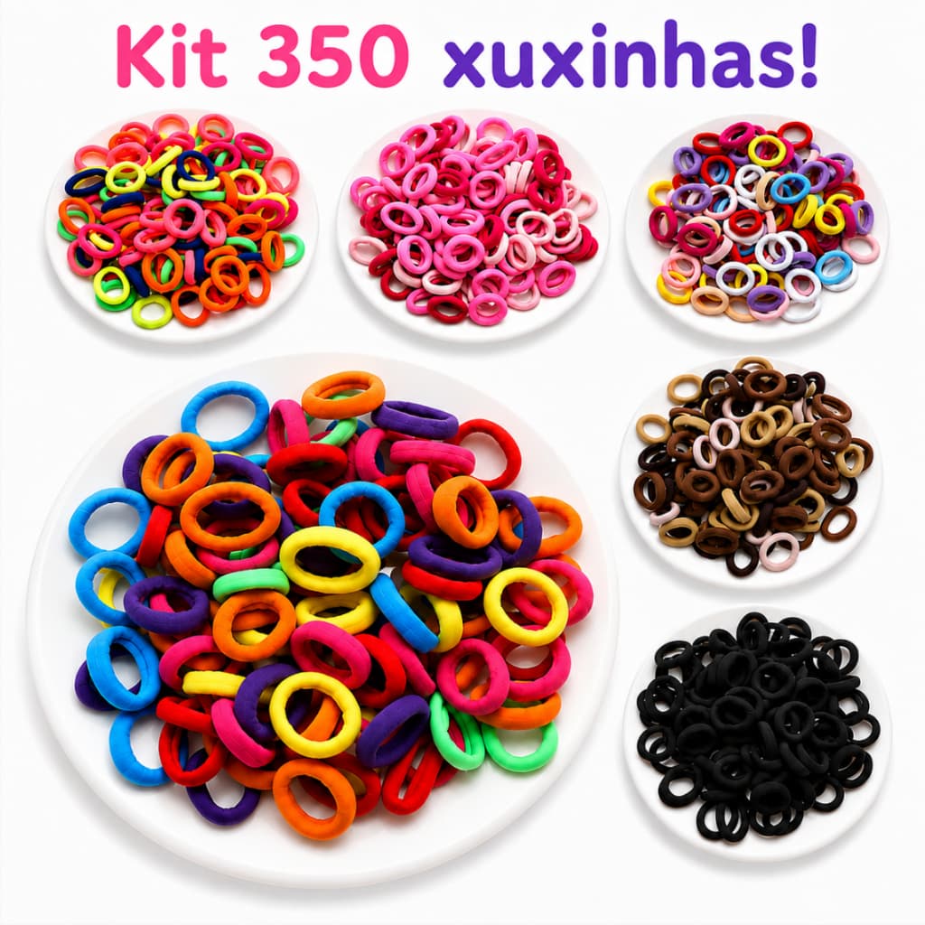 Kit 350Uinidades Xuxinhas Infantil  Infantil Rabicó Elástico Cabelo Bebê Tranças