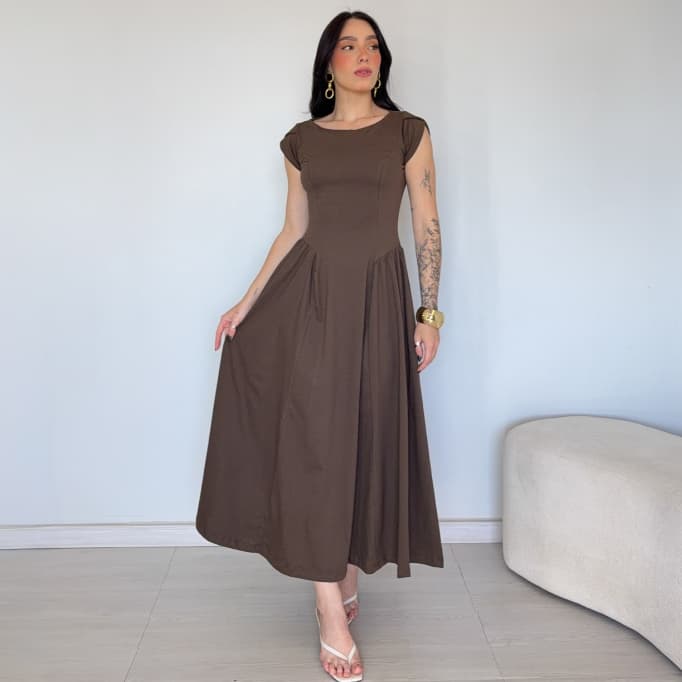 Vestido Pétalas Gola Canoa 100% Algodão Premium