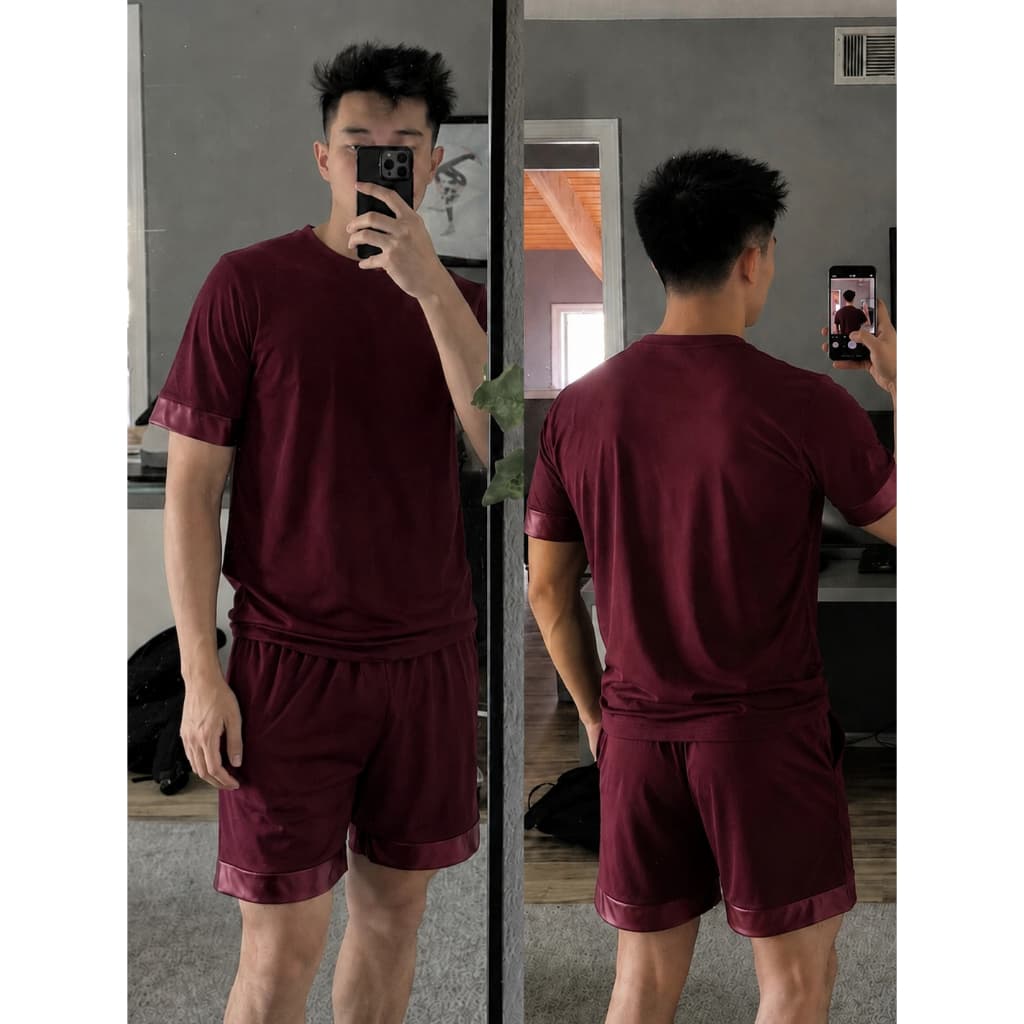 Pijama Masculino Luxo Cetim Premium Short em Seda com Camiseta Lisa Conforto