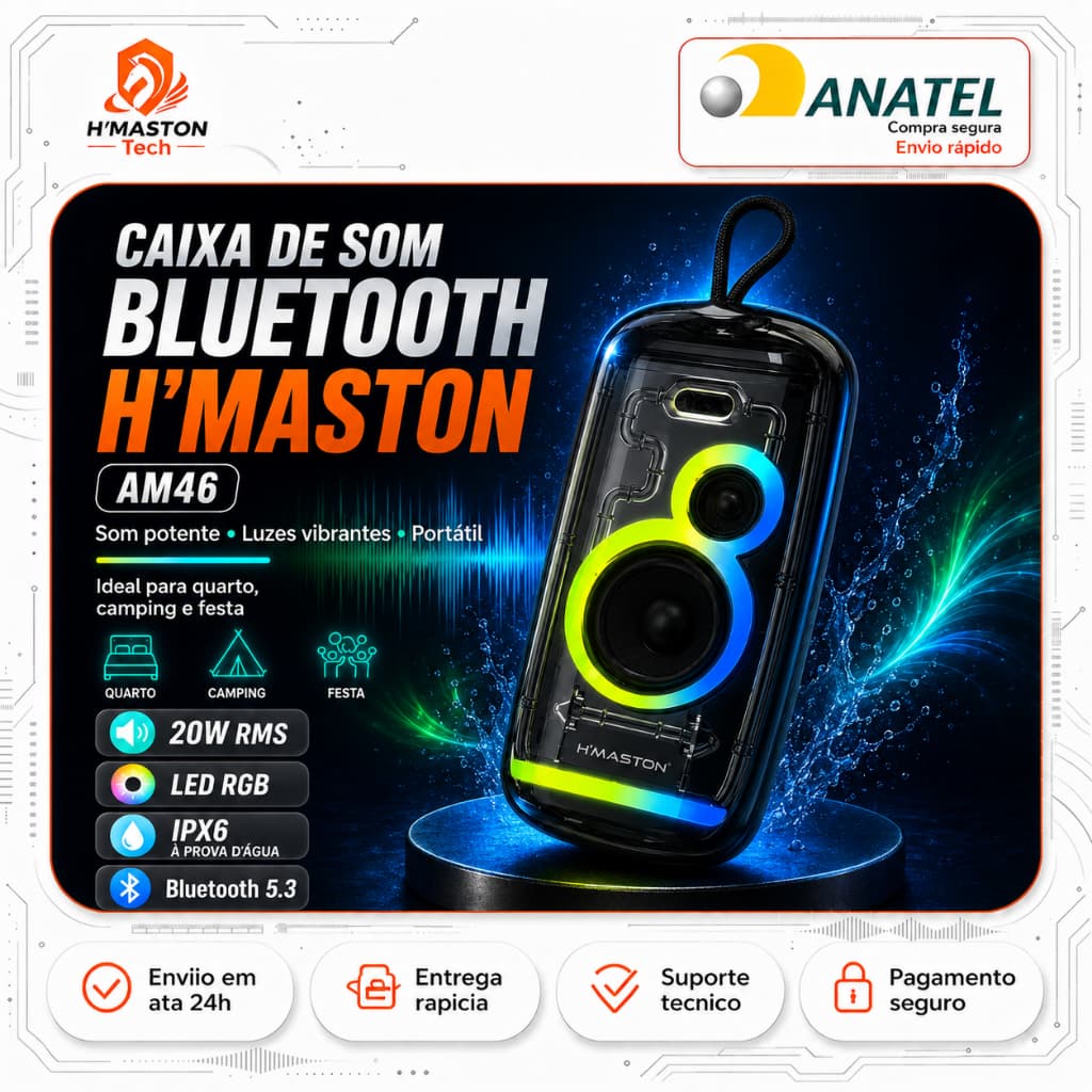 H’MASTON AM46 20W Caixinha De Som Bluetooth Caixa De Som Blootooth Caixa De Som Bluetooth Portátil Som Caixa Bluetooth