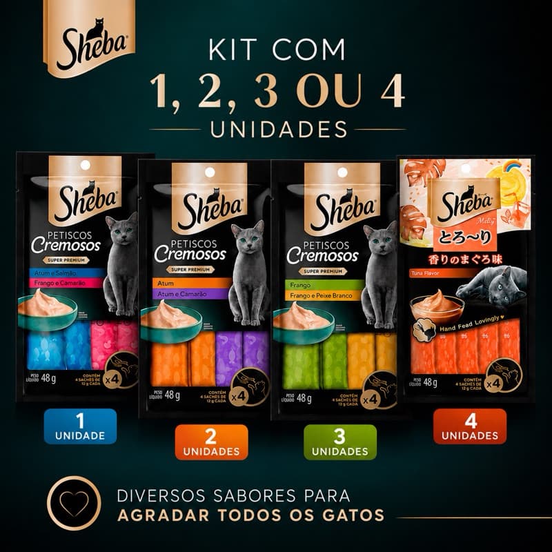 Sheba Petisco Cremoso para Gatos – Super Premium | Kit 1, 2, 3 ou 4 Unidades
