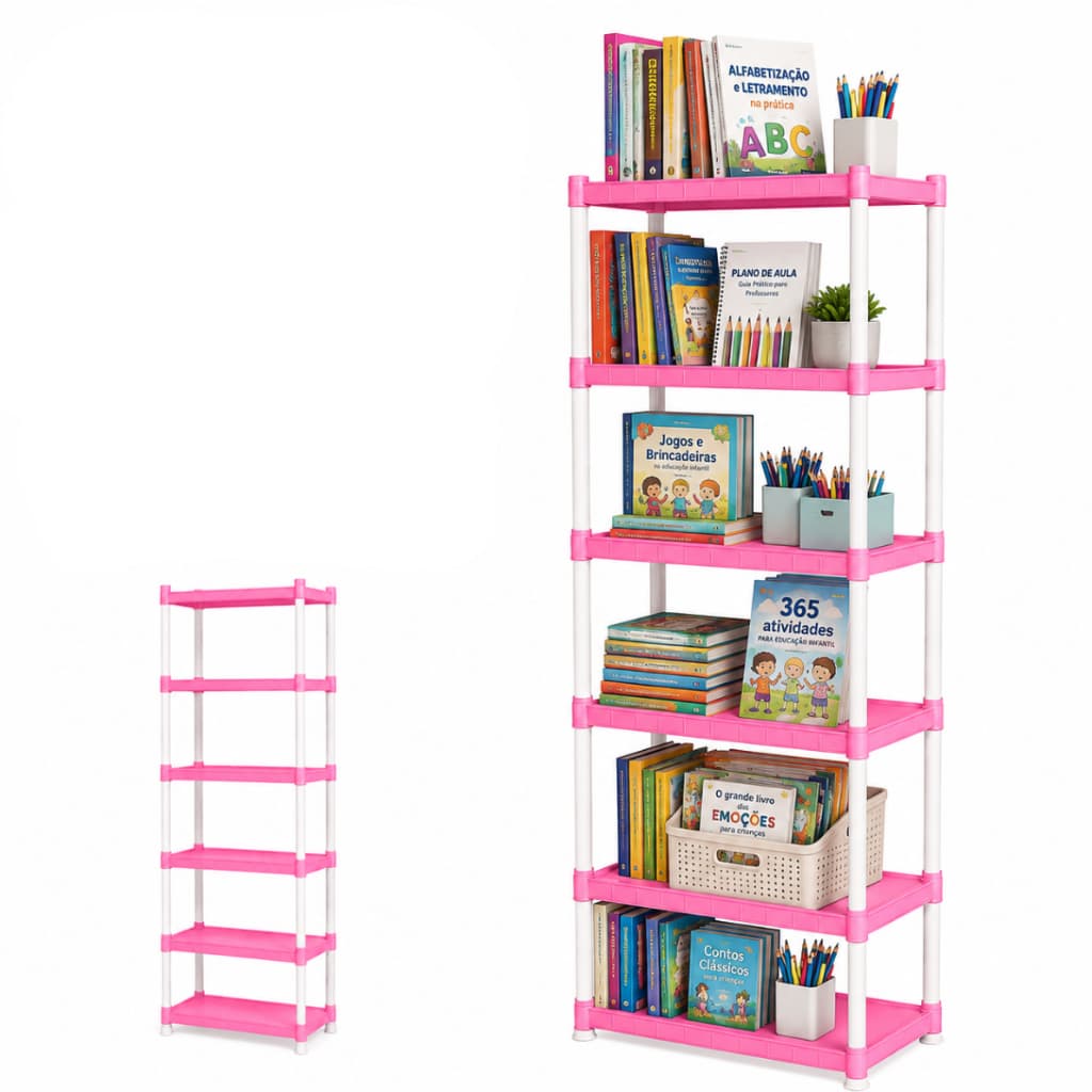 Estante Prateleira 6 Andares Colorida Rosa Multiuso Unishop Infantil Quarto 7kg Bebê Resistente