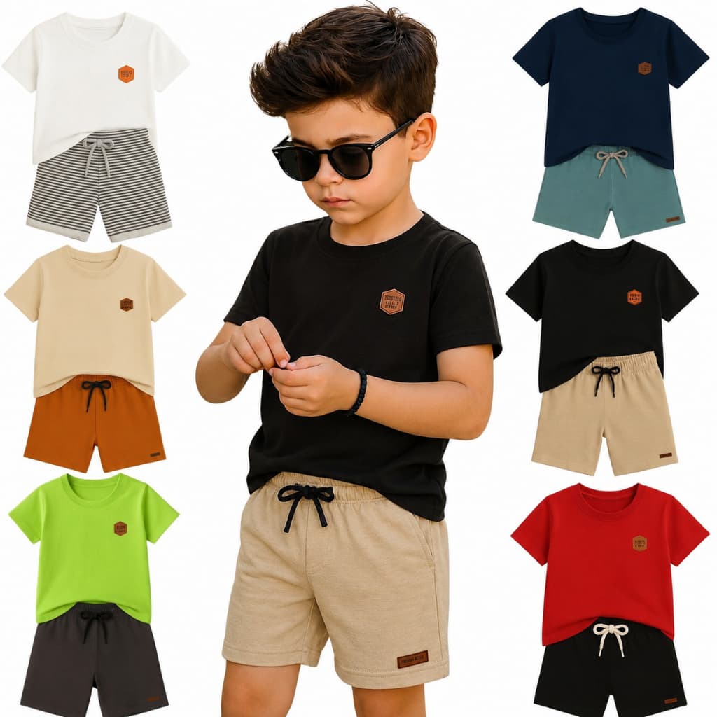Kit Conjunto Infantil Masculino Liso do 2 ao 12 Sortido | Kit Roupa Infantil Menino | Conjunto Infantil Menino Verão