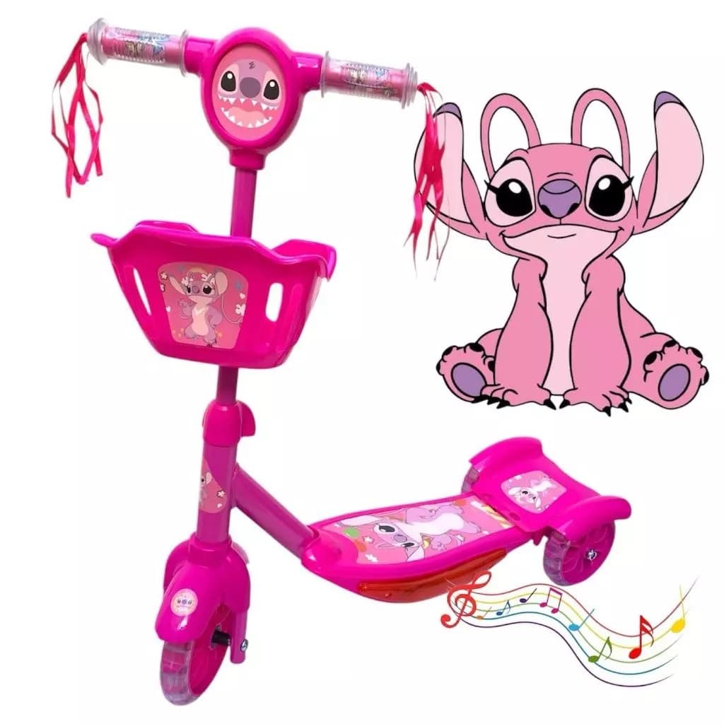 Patinete Infantil Meninas Lançamento Musical e Luzes 3 Rodas