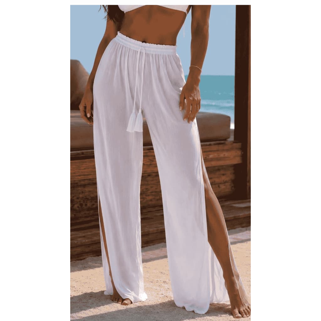 CALÇA DE TULE SAIDA DE PRAIA LINDA COM FENDAS LATERIAS CHIQUE VERÃO 2026/2027