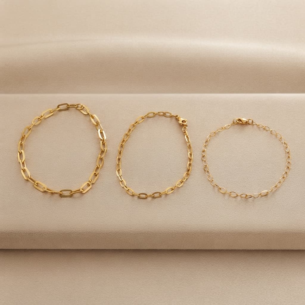Kit 3 Pulseiras Masculinas Tijolinho Banhadas a Ouro Douradas 0,8mm 1,0mm 1,6mm Corrente Fina Elegante para Usar Juntas