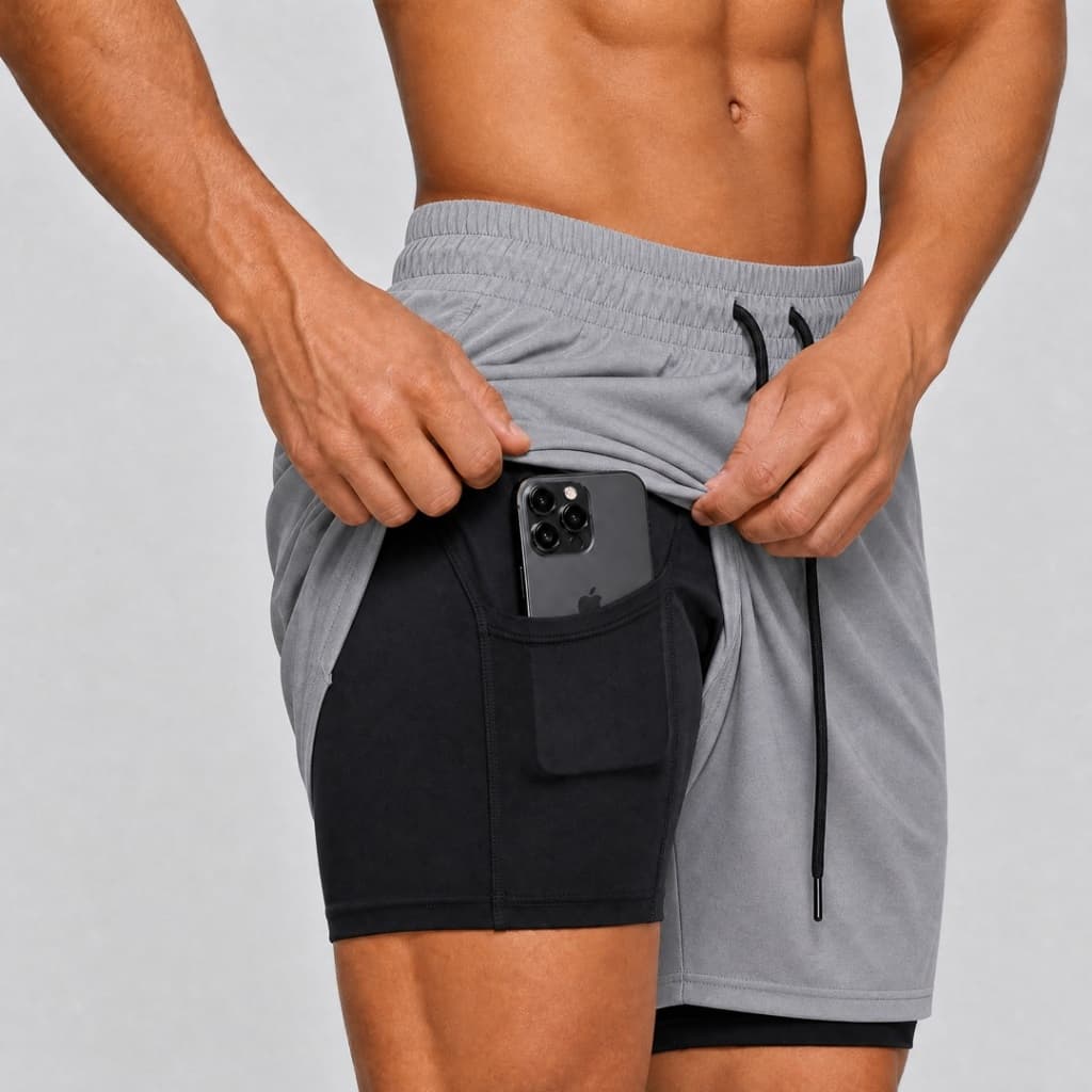 Bermuda Masculina Dry Fit 2 Em 1 Compressão Bolso Interno Academia Treino Corrida Ciclismo