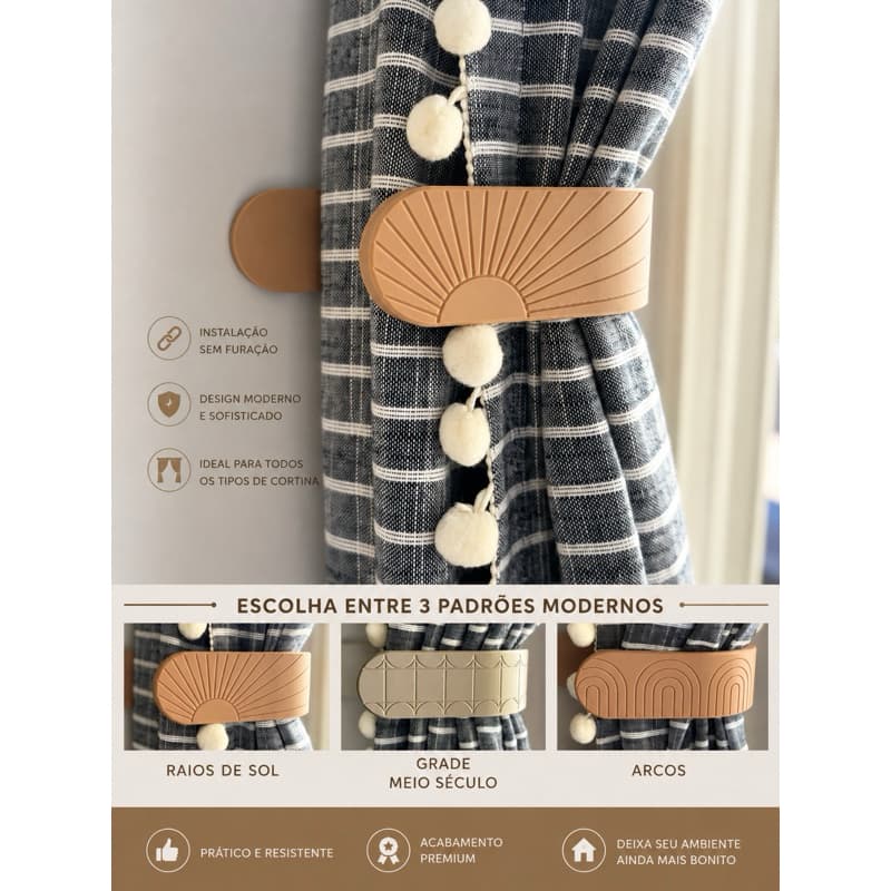Prendedor de Cortina Decorativo Sem Furação – Abraçadeira de Cortina Moderna