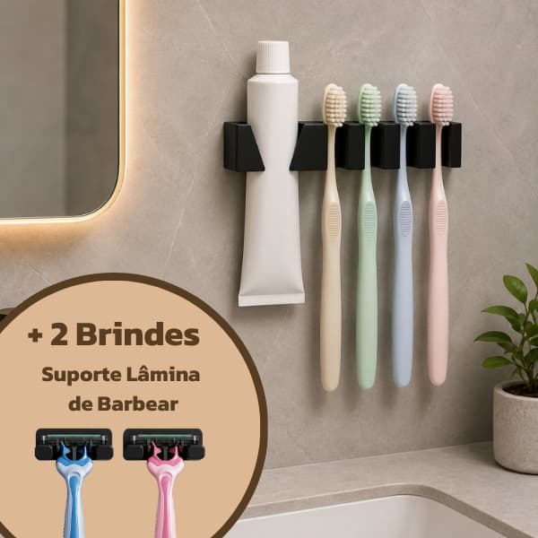 Porta Escova Dentes Porta Pasta Dental Organizador Banheiro Autoadesivo Parede + 2 Brindes Exclusivos