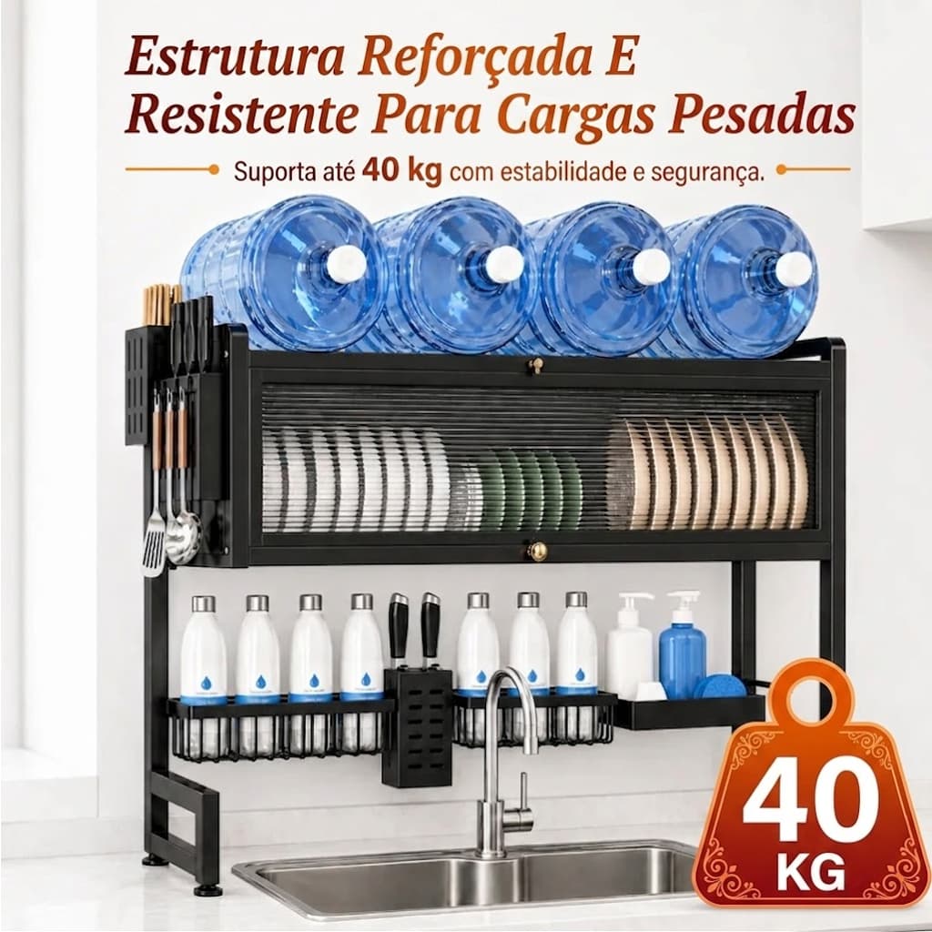 Escorredor Inox para Louça e Pratos Organizador com Drenagem Cozinha