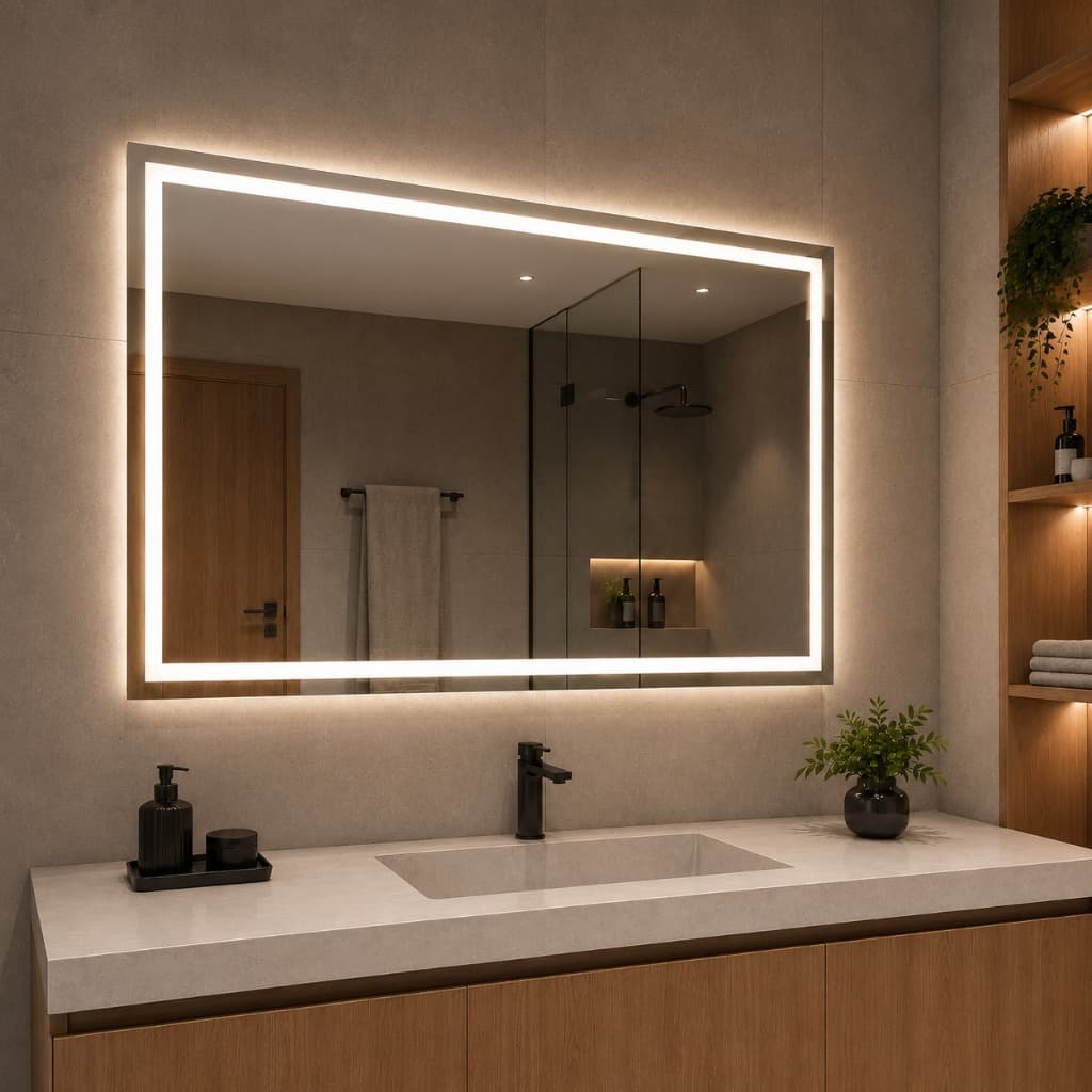 Espelho Grande 110x70cm Com Led Jateado 3 Cores Corpo Inteiro - Closet/ Banheiro/ Loja/ Provador