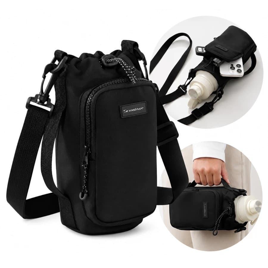 Bolsa Porta Garrafa Copo Térmico 1L Com Alça Transversal e Bolso Para Celular Squeeze