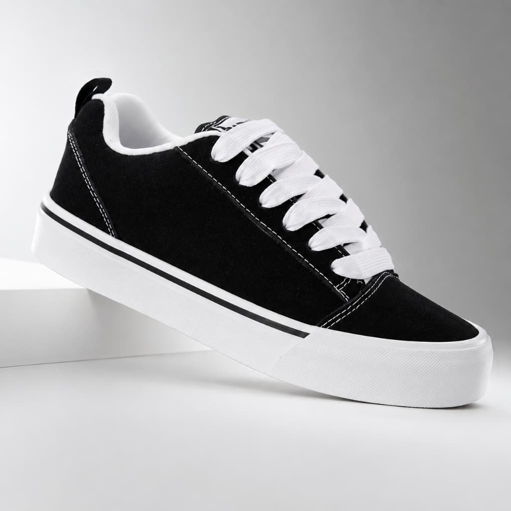 Tênis Casual Unissex Preto com Branco – Moderno, Confortável e Versátil