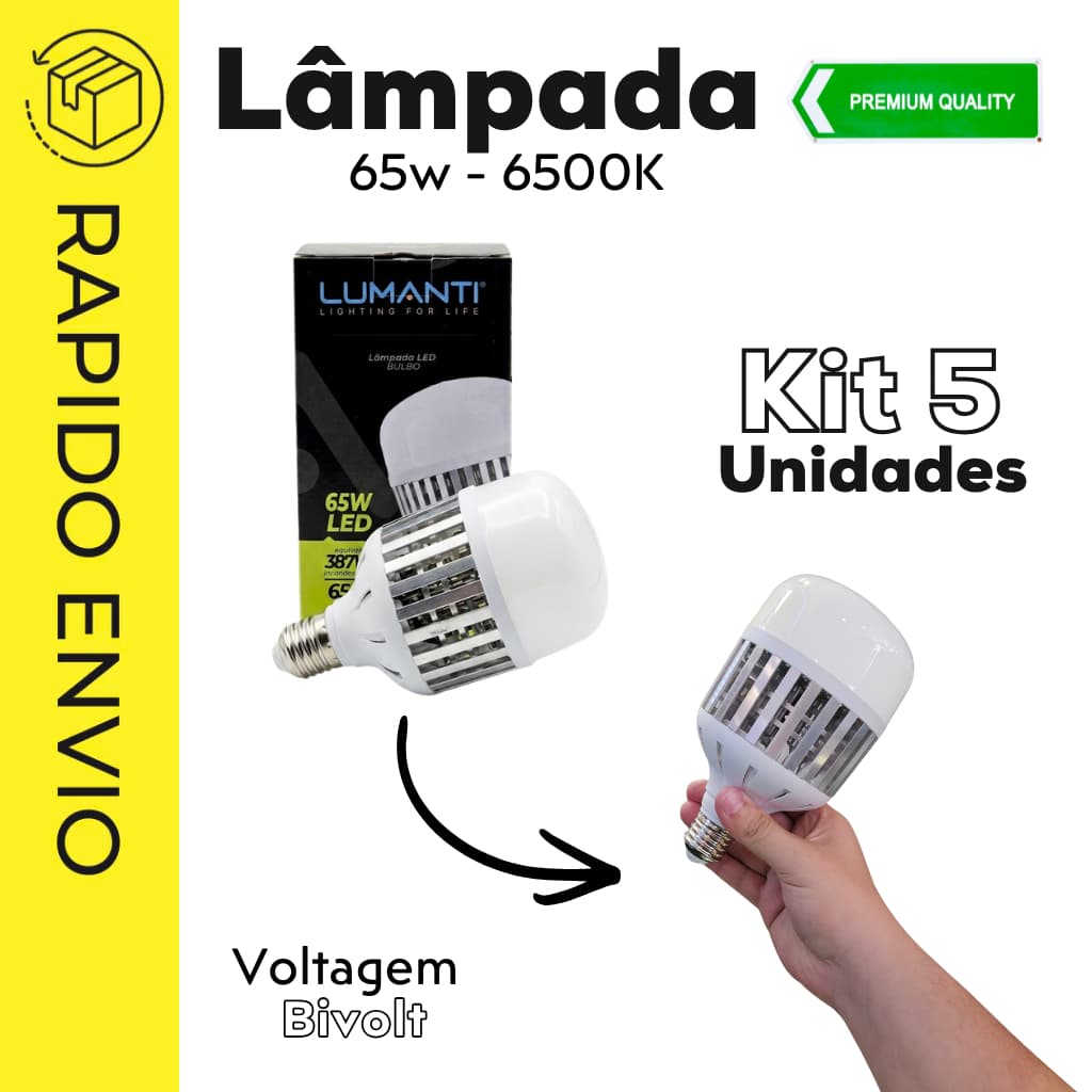 Kit 5 Lâmpadas LED Bulbo 65W Lumanti 6500lm 6500K