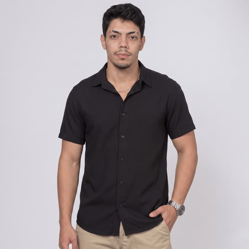 Camiseta manga curta mascuina social slim lisa botão não amassa sem bolso verão casual Respirável