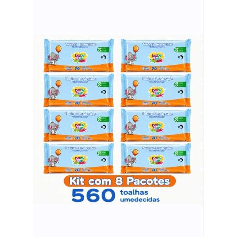 8 Pacotes Lenço Umedecido Baby Club