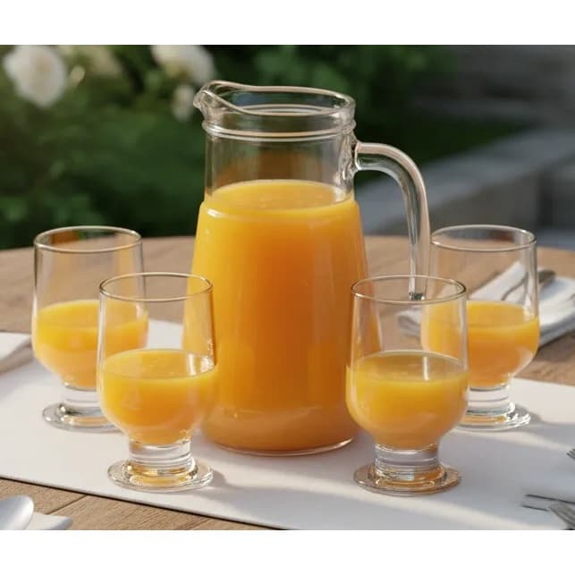 Kit Café Da Manhã Jarra 750ml + 4 Copos Vidro 180ml Suco bar geladeira hotel
