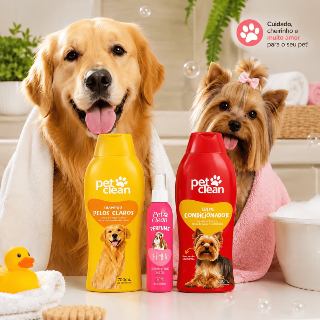 Kit Pet Clean Shampoo Pelos Claros 700ml + Condicionador 700ml + Perfume120ml