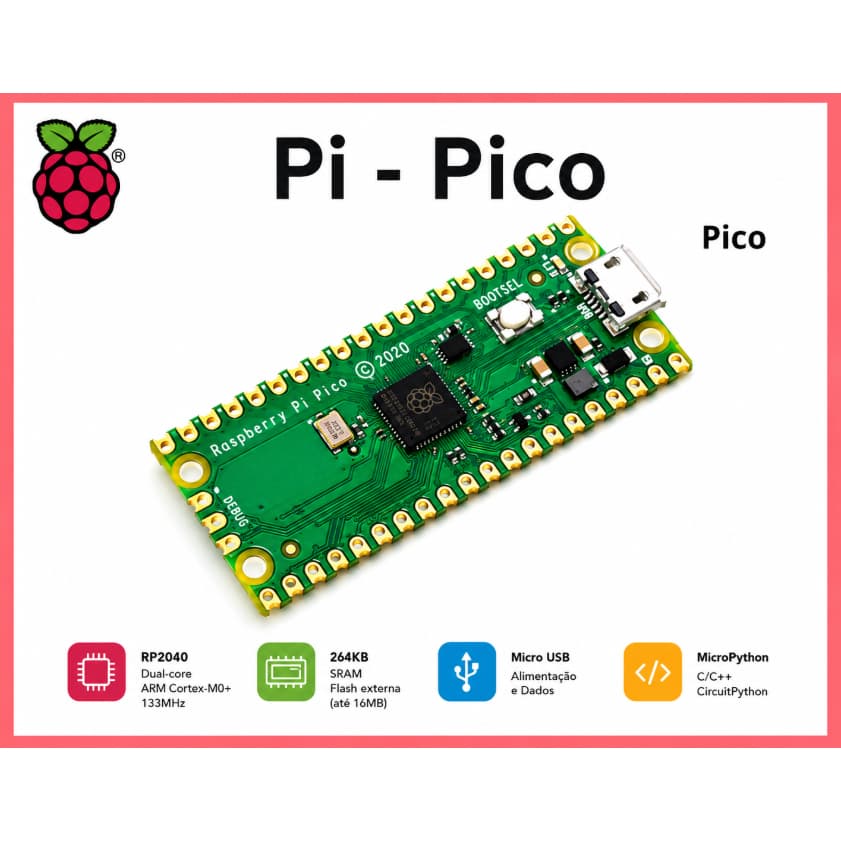 Placa de desenvolvimento Raspberry pi pico zero tipo C